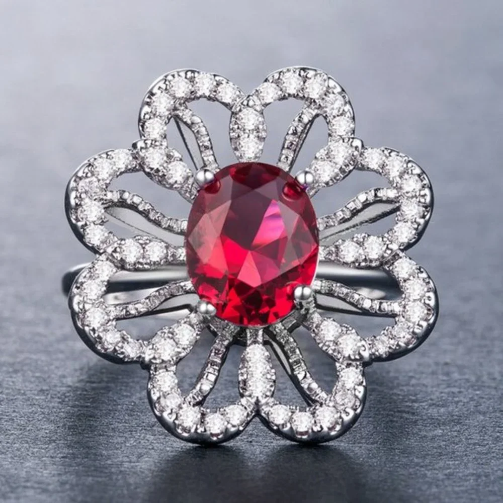 New 925 Silver Ruby White Sapphire Ring